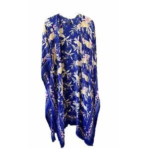 American Eagle Kimono Womens One Size Bohemian Beachy Long Blue Floral Cardigan